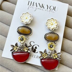 ZARA STYLE FLORAL RESIN PIECE EARRINGS NEW SEASON